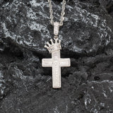 Men Hip Hop Cross Crown Pendant Necklace Iced Out Zircon Bling