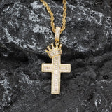 Men Hip Hop Cross Crown Pendant Necklace Iced Out Zircon Bling