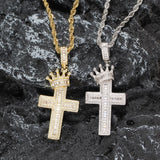 Men Hip Hop Cross Crown Pendant Necklace Iced Out Zircon Bling