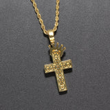 Men Hip Hop Cross Crown Pendant Necklace Iced Out Zircon Bling
