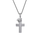 Men Hip Hop Cross Crown Pendant Necklace Iced Out Zircon Bling