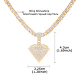 Men Pendant Necklace Iced Out Chain Bling Crystal Jewelry