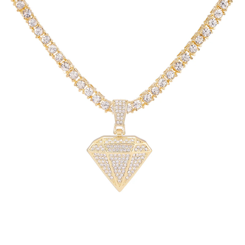 Men Pendant Necklace Iced Out Chain Bling Crystal Jewelry