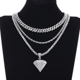 Men Pendant Necklace Iced Out Chain Bling Crystal Jewelry