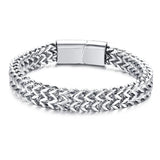 Men's Double Wheat Chain Bracelet Stainless Steel Silvery Punk