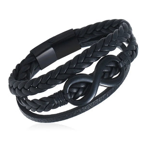 Men's Stainless Steel Buckle Leather Bracelet
