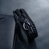 Men's Stainless Steel Buckle Leather Bracelet