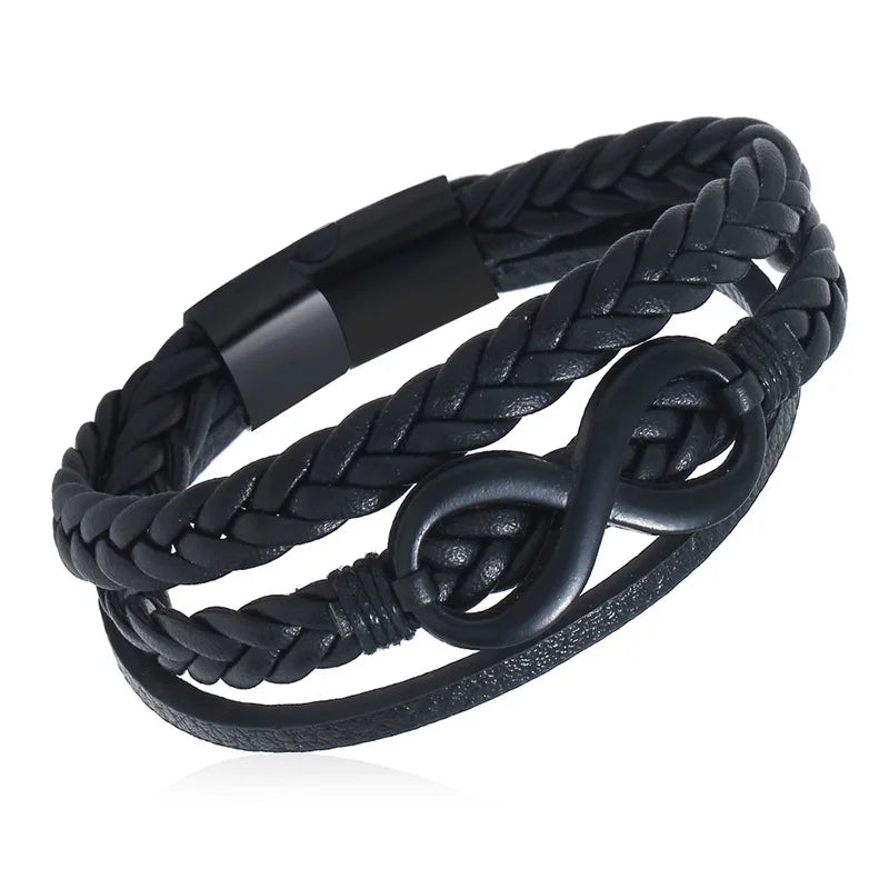 Men's Stainless Steel Buckle Leather Bracelet