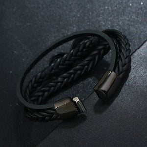 Men's Stainless Steel Buckle Leather Bracelet