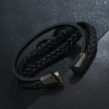 Men's Stainless Steel Buckle Leather Bracelet