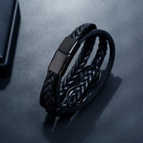 Men's Stainless Steel Buckle Leather Bracelet