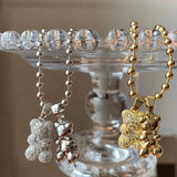 Metal Crystal Bear Necklace For Women Silver Choker Stainless Steel Chain