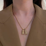 Metal Crystal Bear Necklace For Women Silver Choker Stainless Steel Chain