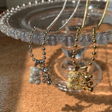 Metal Crystal Bear Necklace For Women Silver Choker Stainless Steel Chain