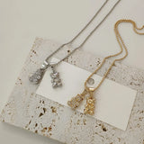 Metal Crystal Bear Necklace For Women Silver Choker Stainless Steel Chain