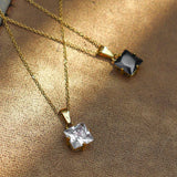 AAA Clear CZ Square Pendant Necklace Stainless Steel 18K Crystal Jewelry