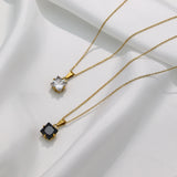 AAA Clear CZ Square Pendant Necklace Stainless Steel 18K Crystal Jewelry