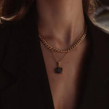 AAA Clear CZ Square Pendant Necklace Stainless Steel 18K Crystal Jewelry