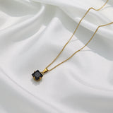 AAA Clear CZ Square Pendant Necklace Stainless Steel 18K Crystal Jewelry