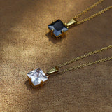 AAA Clear CZ Square Pendant Necklace Stainless Steel 18K Crystal Jewelry