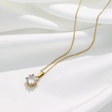 AAA Clear CZ Square Pendant Necklace Stainless Steel 18K Crystal Jewelry