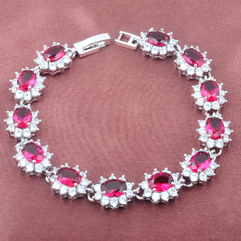 Multicolor Rainbow Zirconia Bangle Link Chain Bracelet