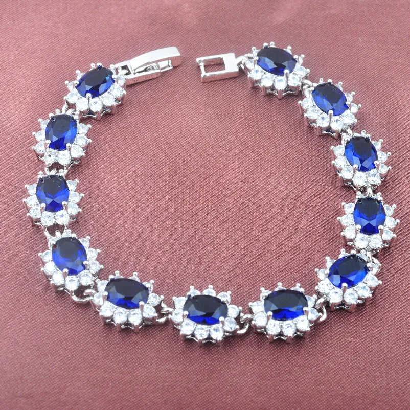 Multicolor Rainbow Zirconia Bangle Link Chain Bracelet