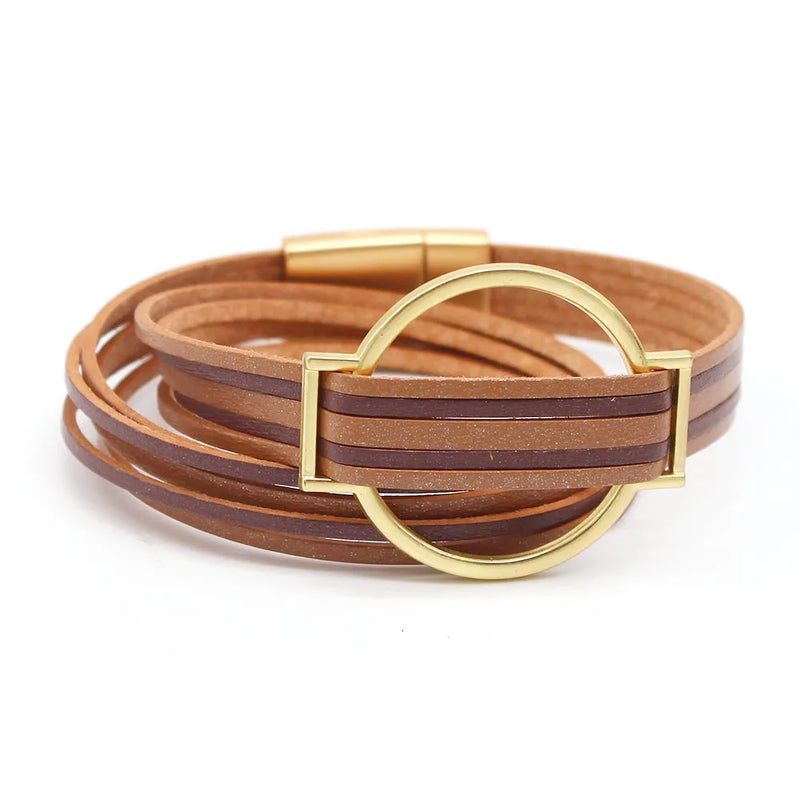 Retro Bronze Leather Bracelet for Women Vintage Wrap Bangle