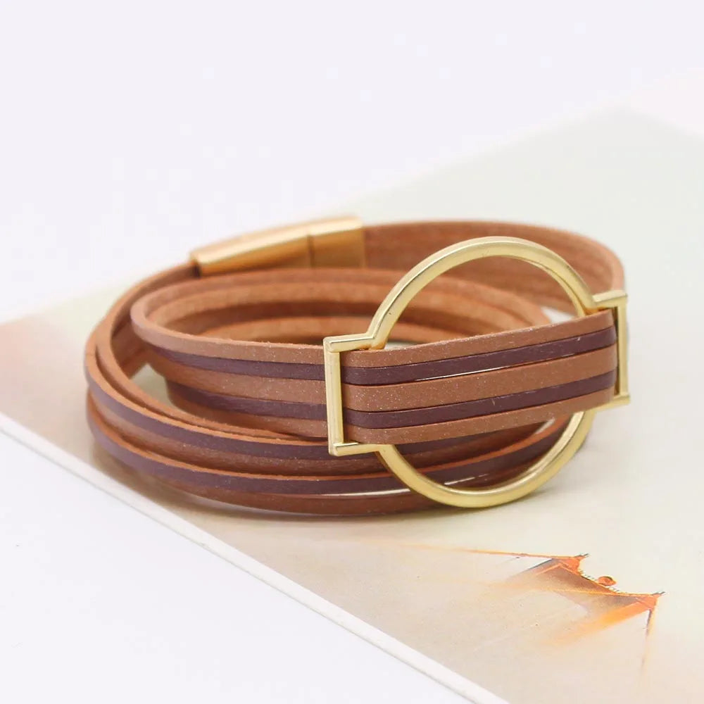 Retro Bronze Leather Bracelet for Women Vintage Wrap Bangle
