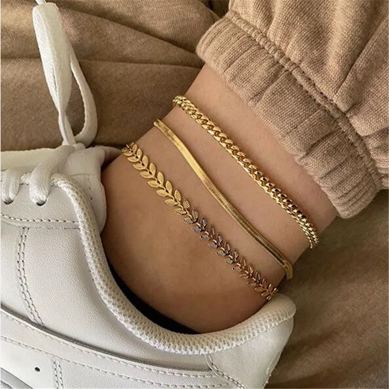 Multilayer Snake Chain Anklets for Women Beach Foot Jewelry