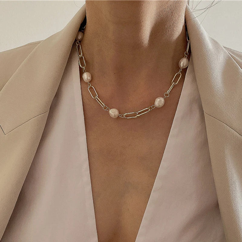 Natural Baroque Pearl Necklace Choker Pendants Kolye Collares Boho Necklace