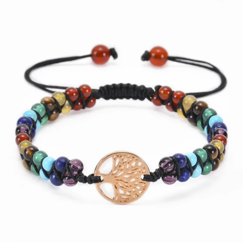 Braided Two Layer Chakra Wrapped Agates Bracelet