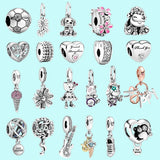 925 Silver Beads Hamsa Eye Dangle Paw Print Charms Bracelet DIY