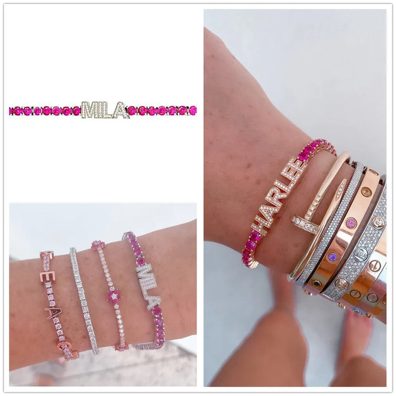 Colorful Zircon Name Bracelet Tennis Chain