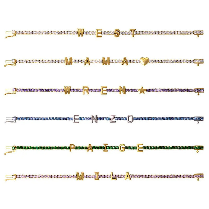 Custom Name Tennis Chain Bracelet with Colorful Zircon Stones