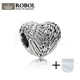 925 Silver Angel Feather Heart Bead Jewelry Women's Charm