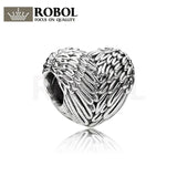 925 Silver Angel Feather Heart Bead Jewelry Women's Charm