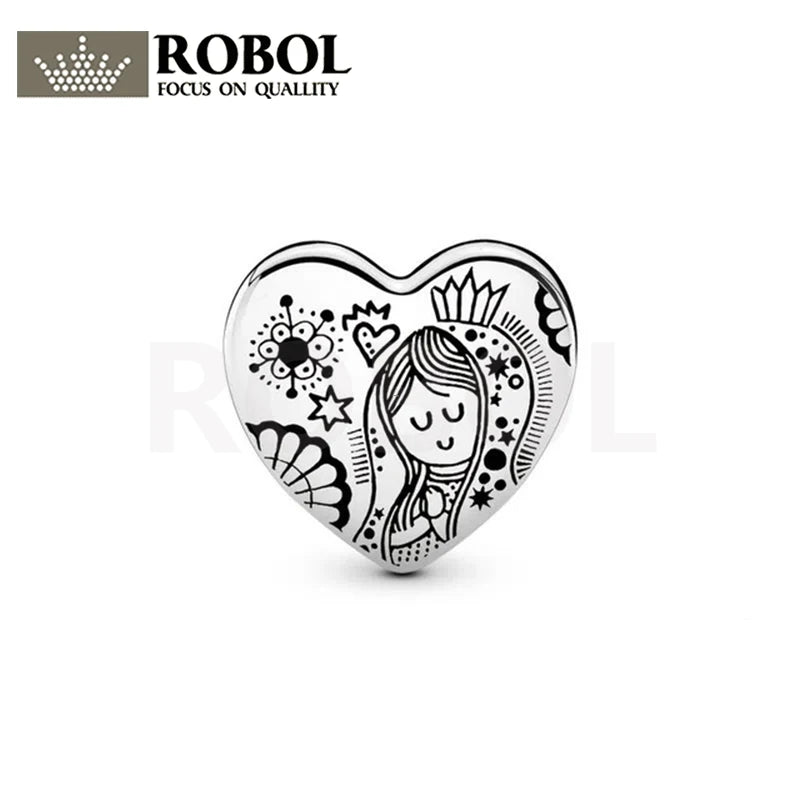 925 Sterling Silver Heart-shaped Girl's Charm Bead