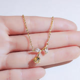 14K Real Rose Flower Chain Necklace for Women Zircon Choker Party Gift