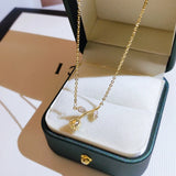 14K Real Rose Flower Chain Necklace for Women Zircon Choker Party Gift