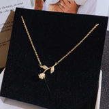 14K Real Rose Flower Chain Necklace for Women Zircon Choker Party Gift