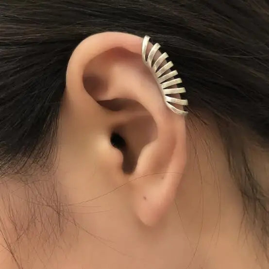 Silver Punk Rock Ear Cuffs 925 Sterling Silver Clip Earrings