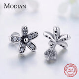 925 Silver Flower Stud Earrings CZ Vintage Jewelry