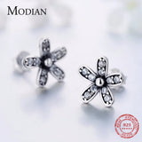 925 Silver Flower Stud Earrings CZ Vintage Jewelry