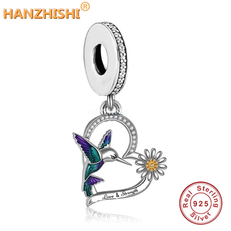 925 Sterling Silver Love & Strength Heart Dangle Beads Charms