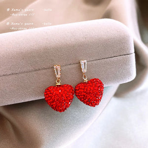 Red Crystal Heart-shaped Pendant Earrings Jewelry