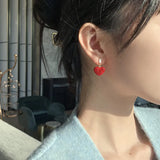 Red Crystal Heart-shaped Pendant Earrings Jewelry