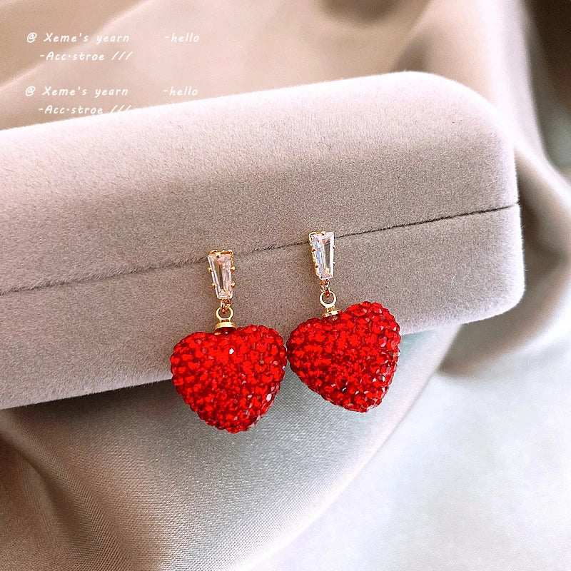 Red Crystal Heart-shaped Pendant Earrings Jewelry