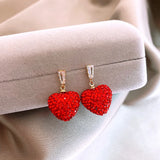 Red Crystal Heart-shaped Pendant Earrings Jewelry