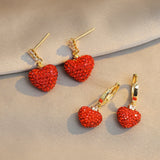 Red Crystal Heart-shaped Pendant Earrings Jewelry